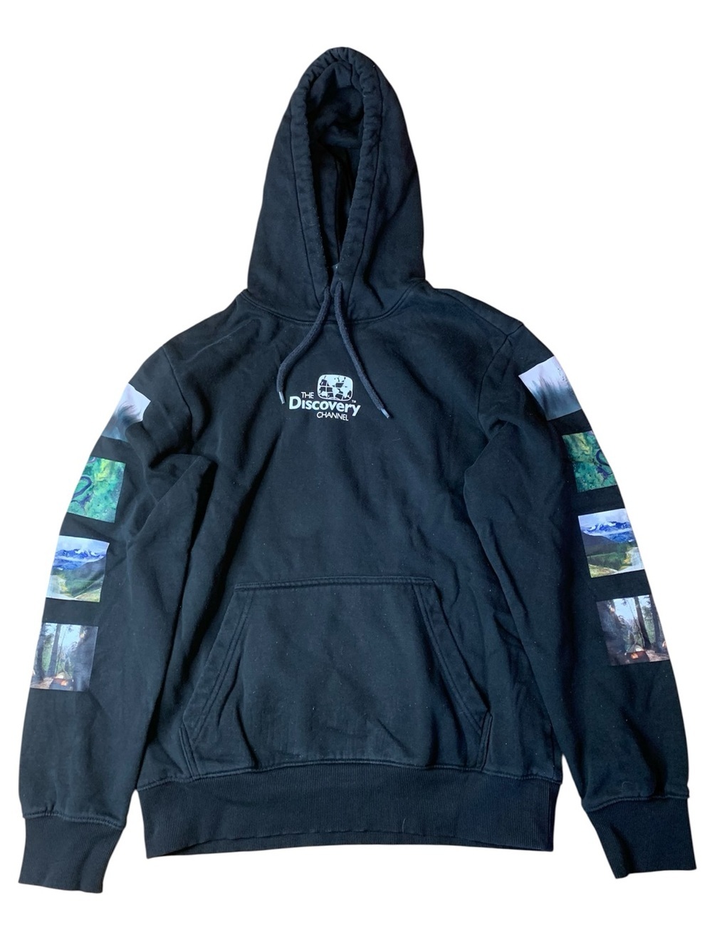 H&M x The Discovery Channel Graphic Sleeve Black Hoodie - Regular Fit Small